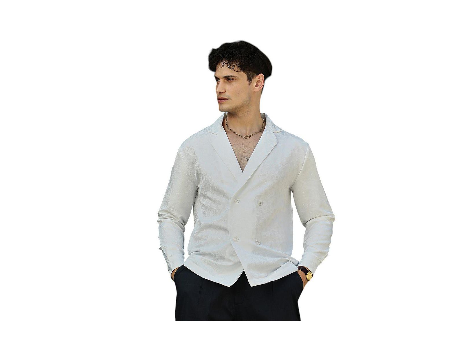 Campus Sutra Men's Daisy White Double-Breasted Moziac Shirt