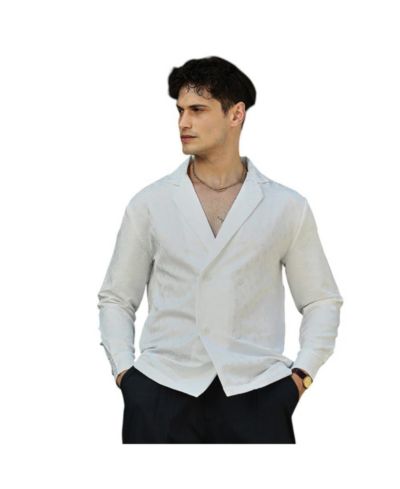 Campus Sutra Men's Daisy White Double-Breasted Moziac Shirt