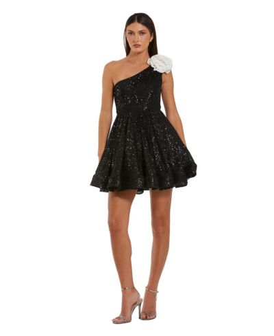 Mac Duggal женское мини-платье с открытым плечом, пайетками и 3D цветами