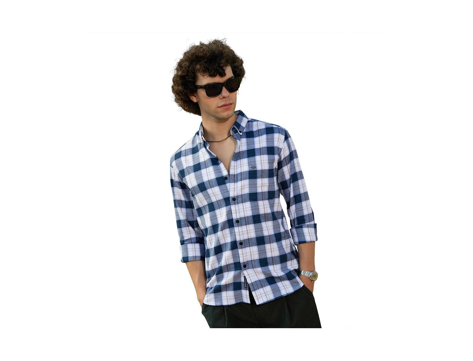 Мужская рубашка Campus Sutra Navy Blue Bi-Buffalo Check