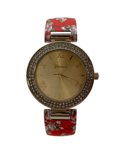 Olivia Pratt Red Floral Printed Soft Band Bangle Women Watch