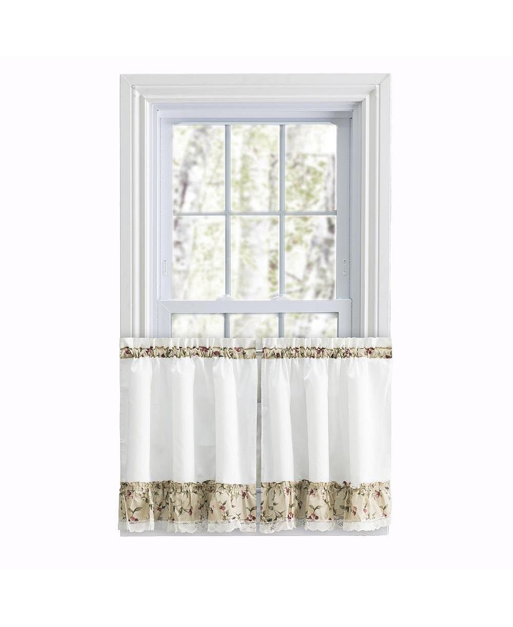 Ellis Curtain Cherries Ruffled 1.5" Rod Pocket Window Curtain Tiers