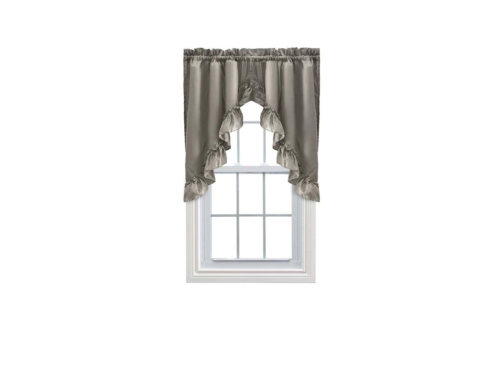 Ellis Stacey 1.5" Rod Pocket High Quality Fabric Solid Color Window Ruffled Swag 60"x38" Grey
