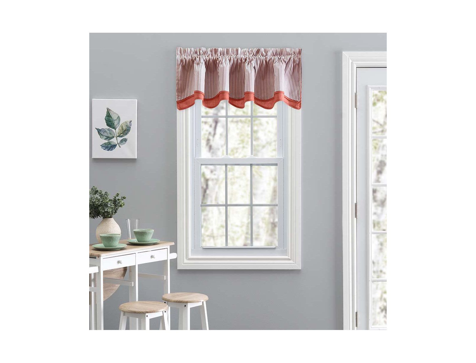Ellis Curtain Plaza Classic Ticking Stripe Printed 3" Rod Pocket Double Layer Bradford Valance 58" x 15" Brick
