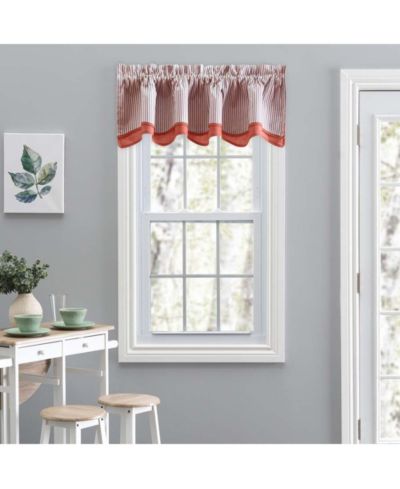 Ellis Curtain Plaza Classic Ticking Stripe Printed 3" Rod Pocket Double Layer Bradford Valance 58" x 15" Brick