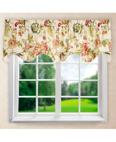 Ellis Curtain Brissac Jacobean Floral Lined Scallop Room Darkening Valance 70"x17" Red