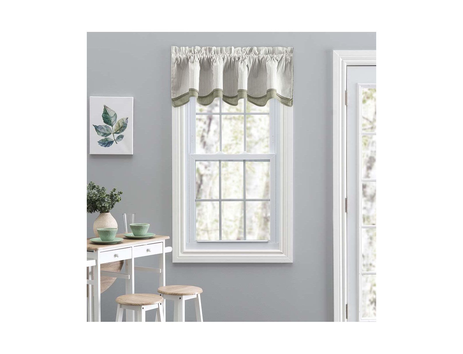 Ellis Curtain Plaza Classic Ticking Stripe Printed 3" Rod Pocket Double Layer Bradford Valance 58" x 15" Sage