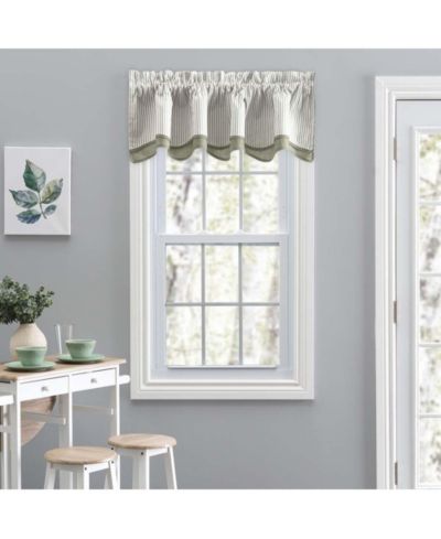 Ellis Curtain Plaza Classic Ticking Stripe Printed 3" Rod Pocket Double Layer Bradford Valance 58" x 15" Sage