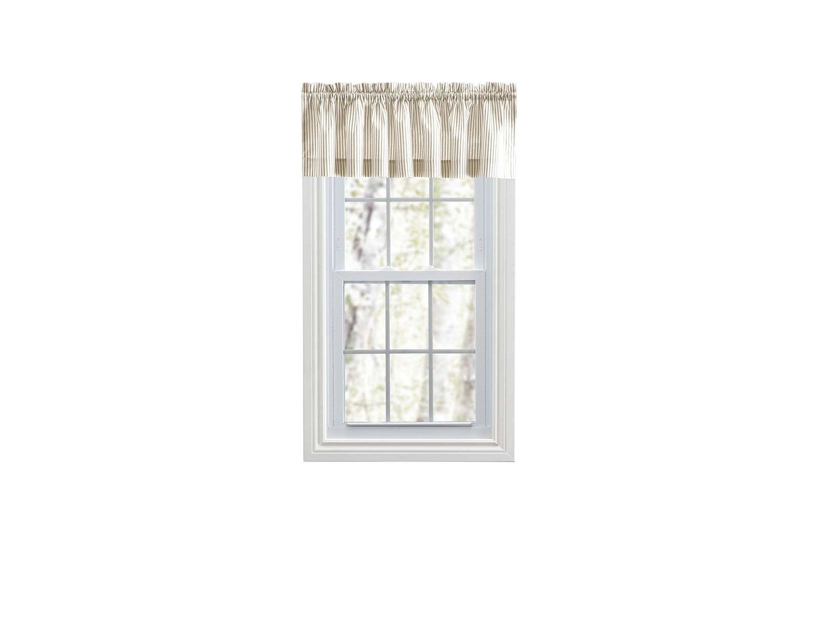 Ellis Curtain Plaza Classic Ticking Stripe Printed on Natural Ground 1.5" Rod Pocket Tailored Valance 58" x 15" Tan