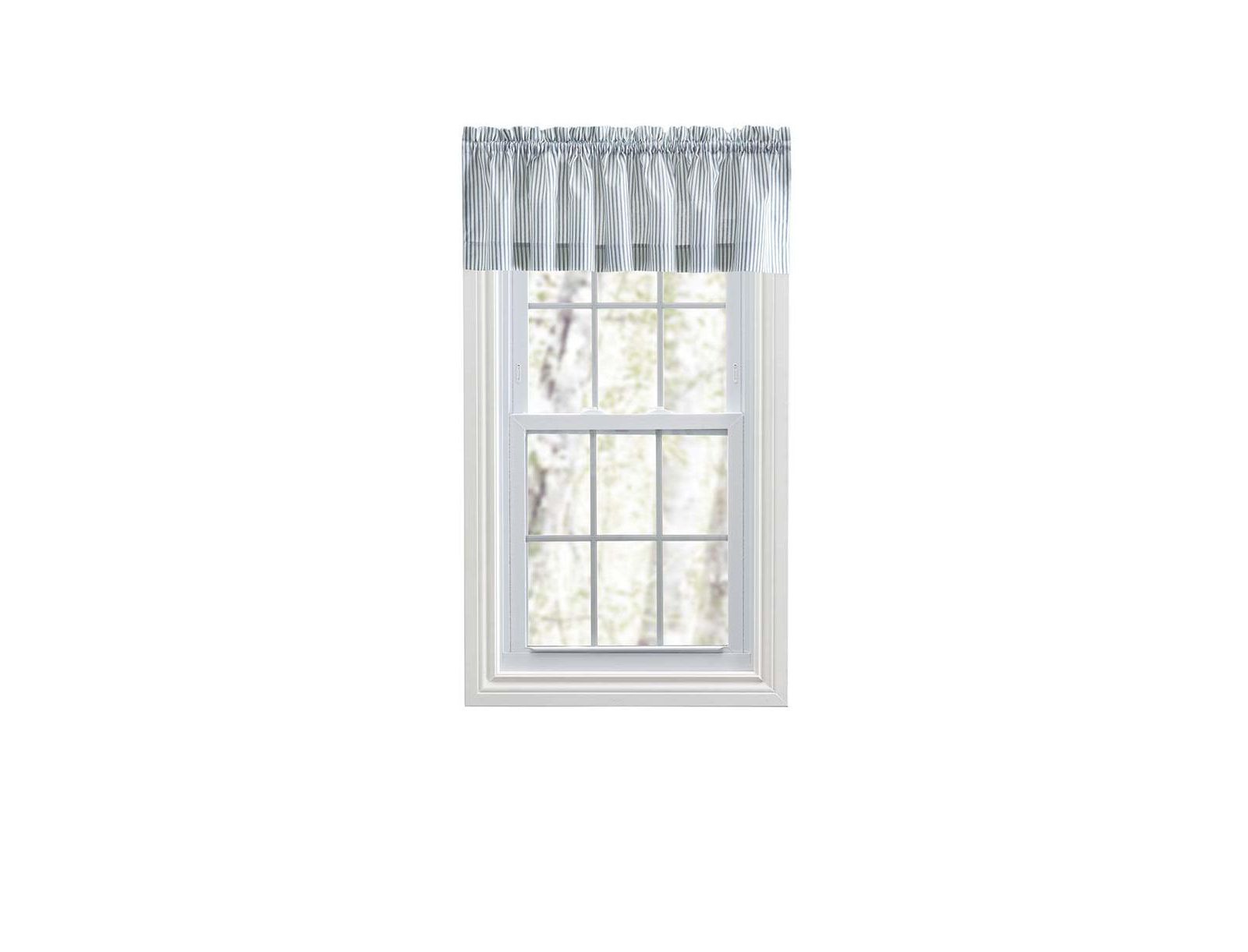 Ellis Curtain Plaza Classic Ticking Stripe Printed on Natural Ground 1.5" Rod Pocket Tailored Valance 58" x 15