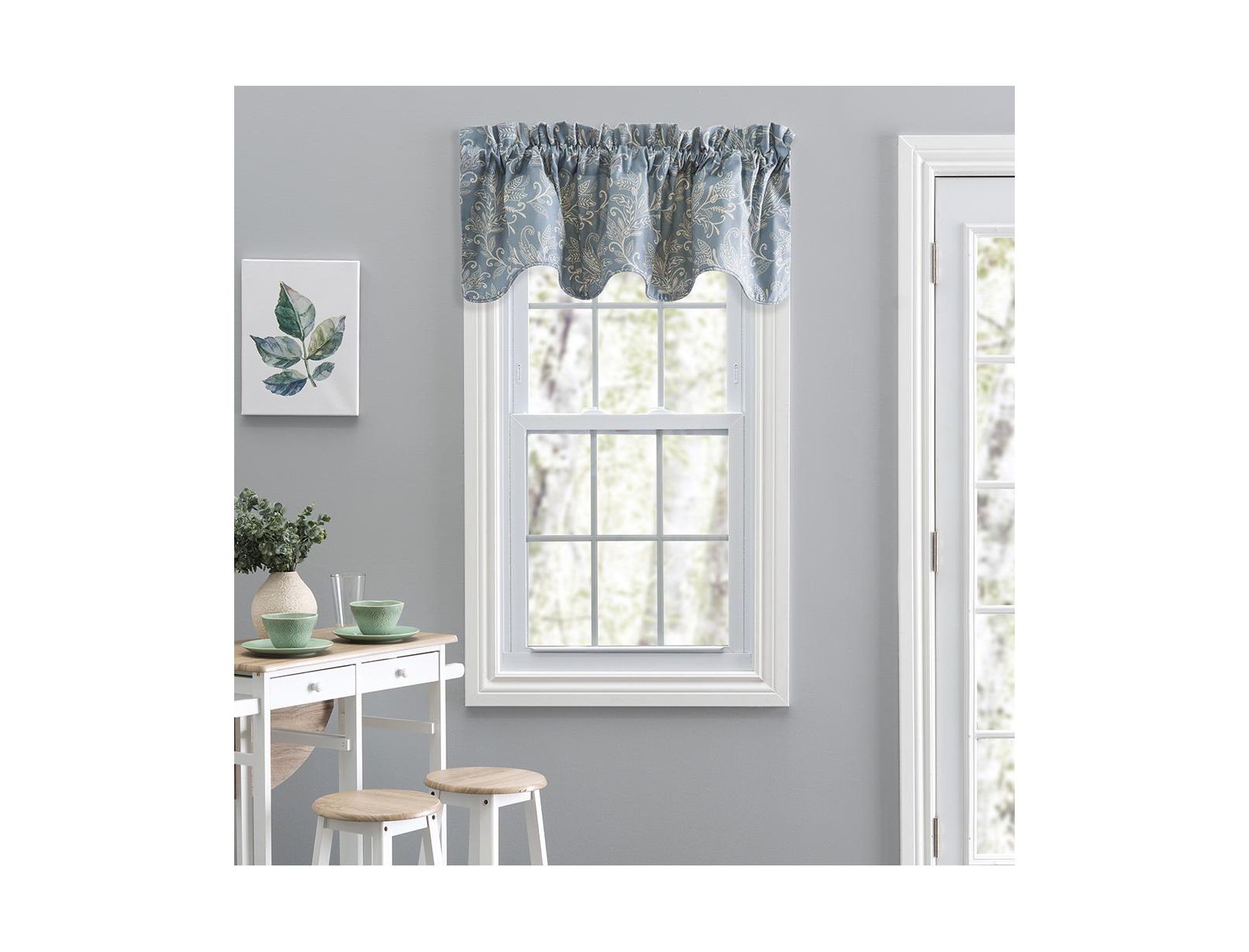 Ellis Curtain Lexington Leaf Pattern Scallop Window Valance 58"x15" Blue