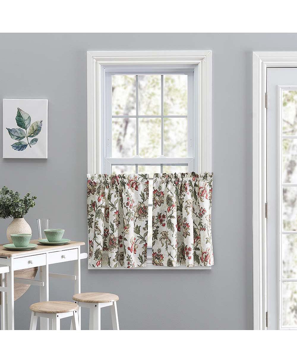 Ellis Curtain Madison Floral Design Printed Natural Ground 1.5" Rod Pocket Tailored Tier 56" x 24"