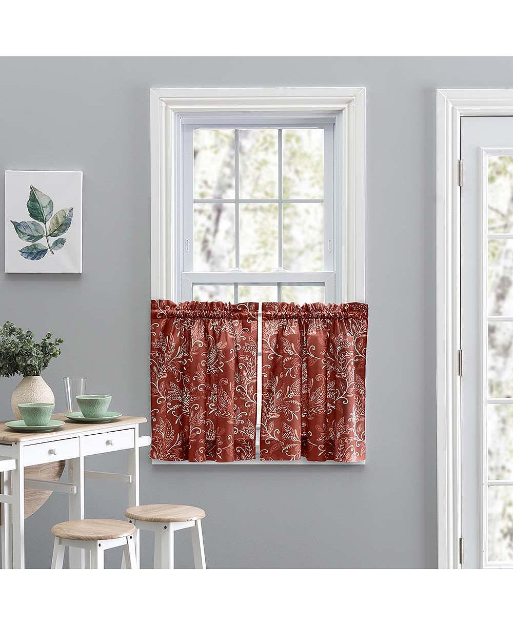Ellis Curtain шторы Lexington с узором листьев на цветной основе, кирпичный цвет