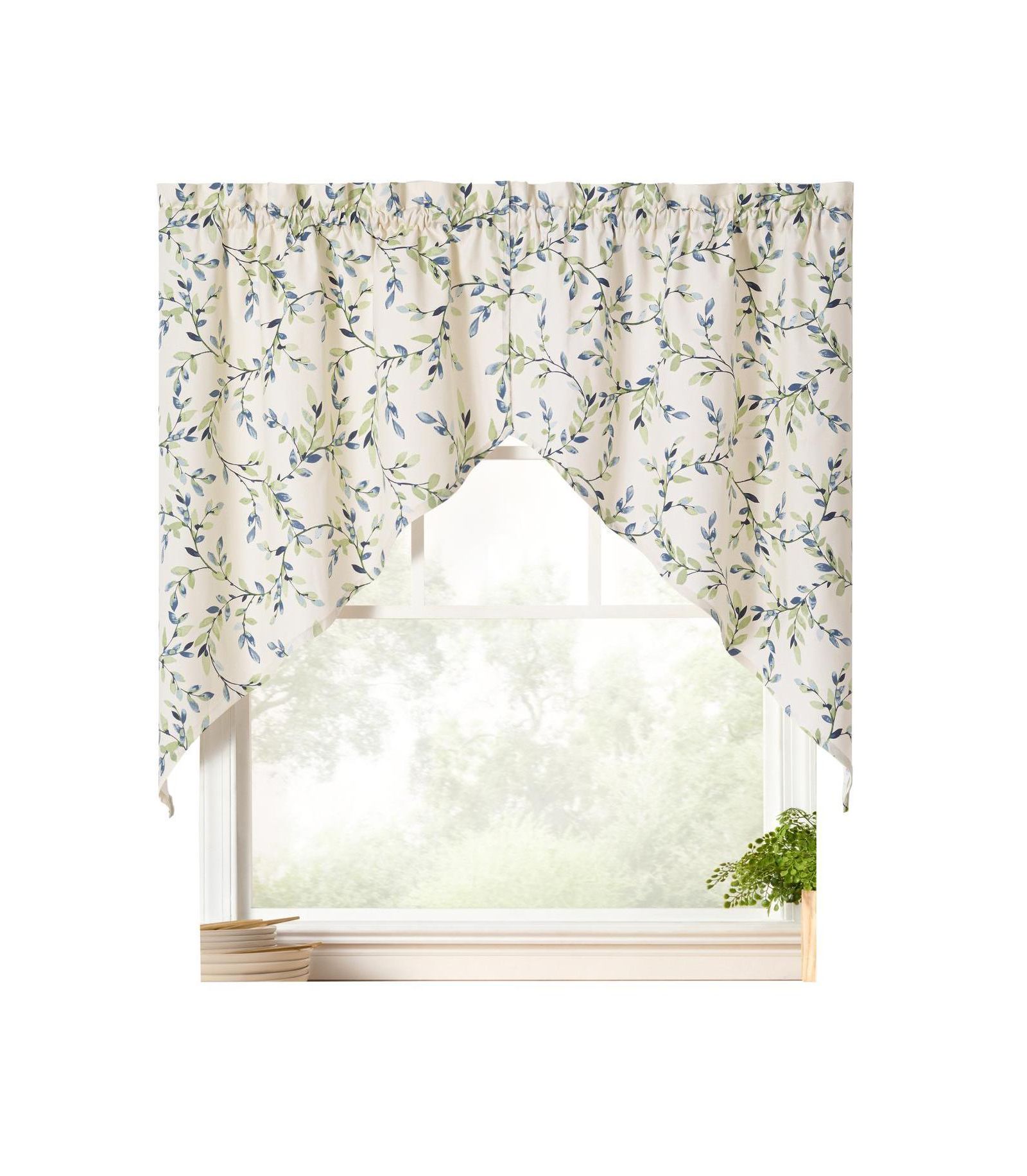 Ellis Vintage Stylish Medium Scale Printed Vine Pattern 1.5" Rod Pocket Tailored Swag 56"x36" Azure