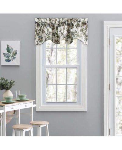 Ellis Curtain Madison Floral Design Printed Natural Ground 3" Rod Pocket Lined Scallop Valance 58" x 15" Blue