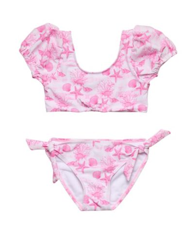 Snapper Rock Little Girls Pink Lagoon Puff Sleeve Bikini