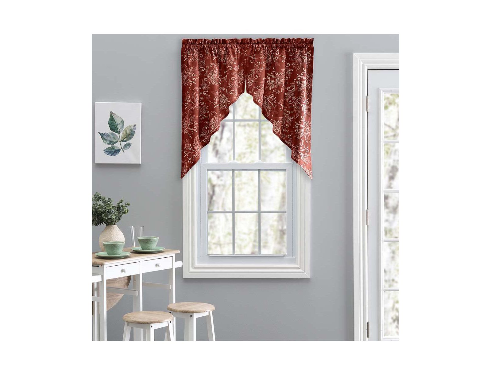 Ellis Curtain Lexington Leaf Pattern on Colored Ground Tailored Swags 56"x36" Brick