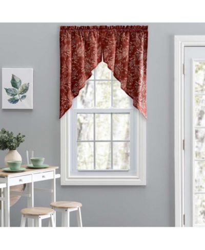 Ellis Curtain Lexington Leaf Pattern on Colored Ground Tailored Swags 56"x36" Brick