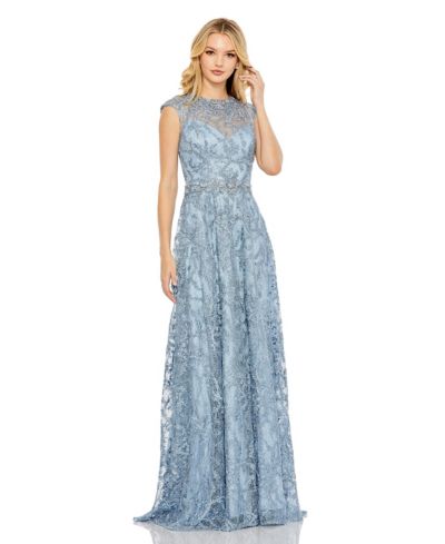 Mac Duggal Women's Tiered Floral Print Cut-Out Chiffon Gown