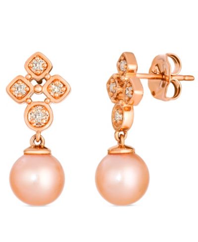 Серьги Le Vian Freshwater Pearl (7-8mm) and Nude Diamond (0.15 ct. t.w.) в 14k Strawberry Gold