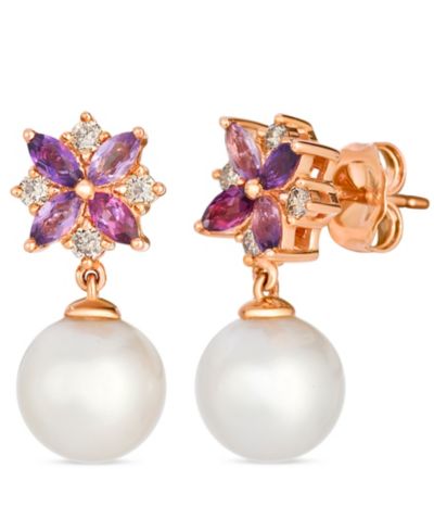 Серьги Le Vian Freshwater Pearl, Amethyst, Rhodolite & Diamond в 14k Strawberry Gold