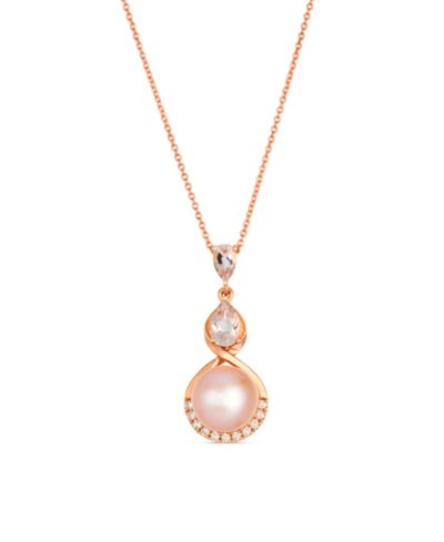 Le Vian Freshwater Pearl (8-9mm), Morganite (0.42 ct. t.w.), & Diamond (0.08 ct. t.w.) Pendant Necklace in 14k Strawberry Gold