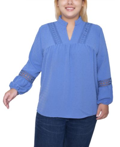 NY Collection Женская блузка Plus Size с отделкой из кружева и длинным рукавом