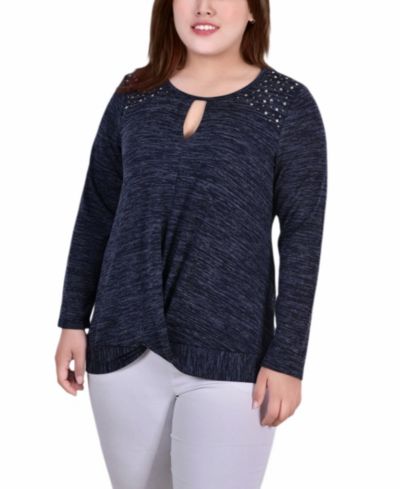 Женский трикотажный топ NY Collection Plus Size Long Sleeve Keyhole