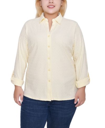NY Collection Women's Plus Size Long Sleeve Textured Knit Top