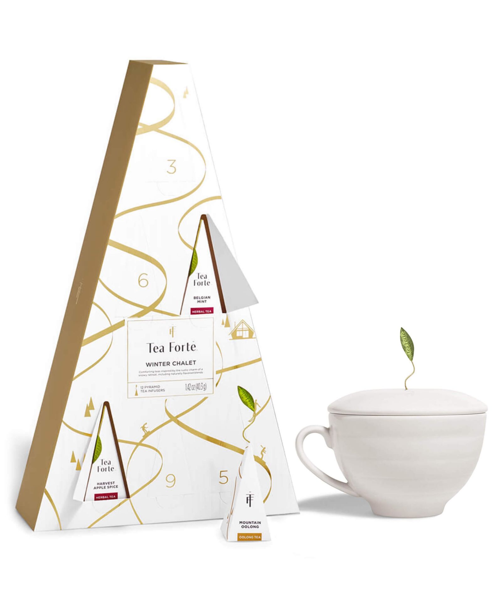 Подарочный набор Tea Forte Holiday Winter Advent 12-Pyramid Infusers and Café Cup