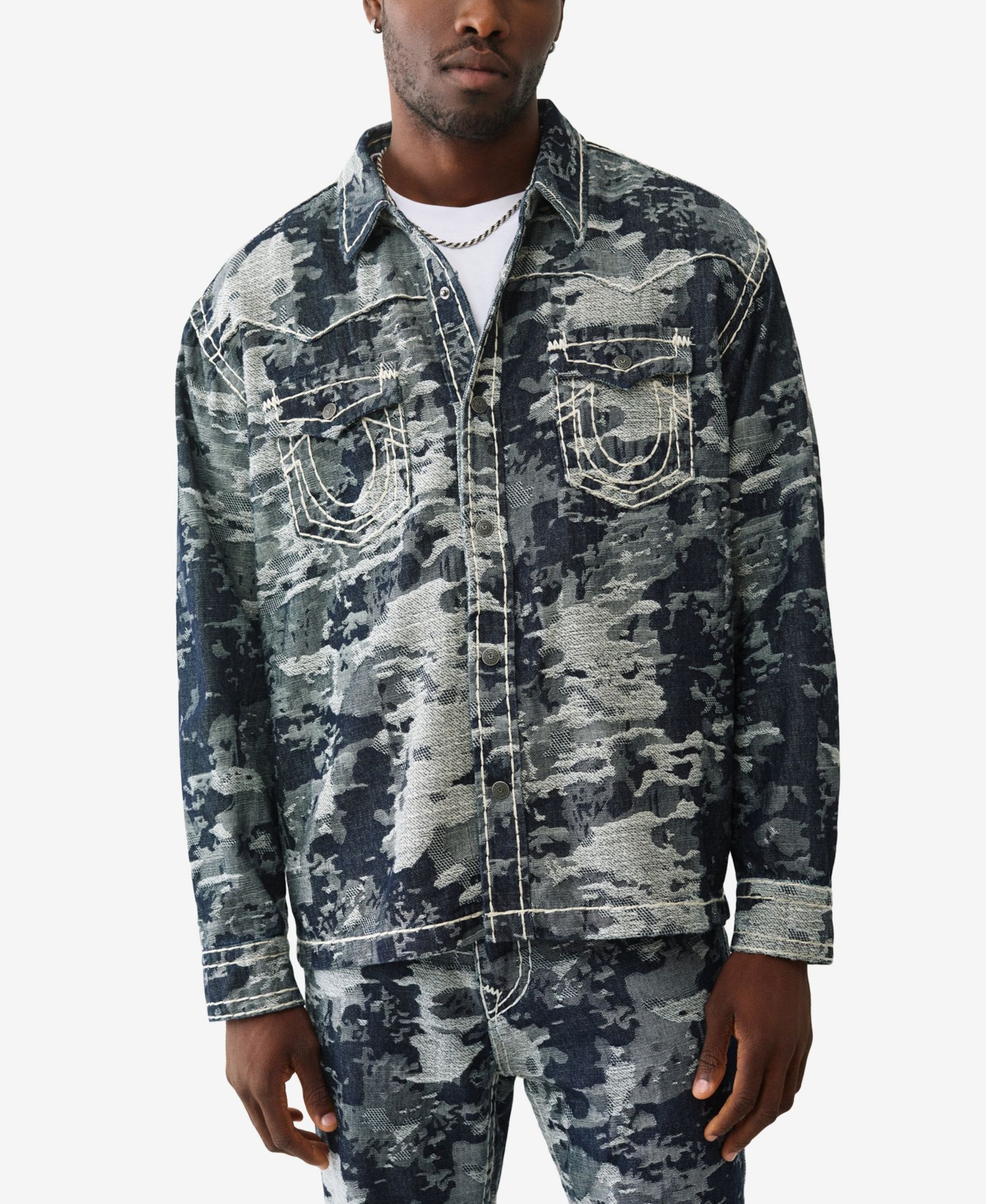 True Religion Men's Long-Sleeve Jacquard Western Super-T Shirt