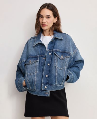 Good American Women's Pleated Cropped Trucker Jacket