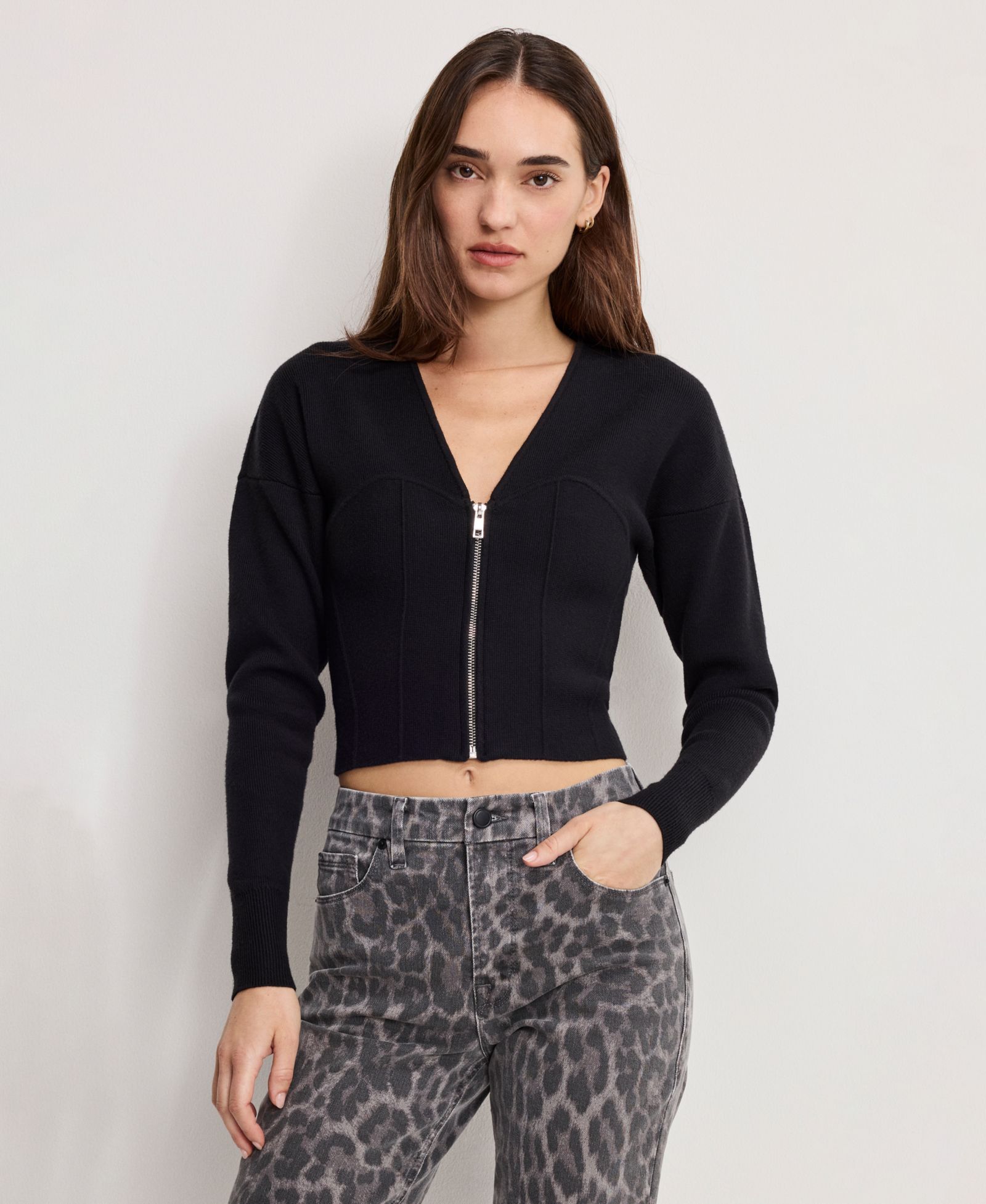 Свитер Good American Women's V-Neck Front Zipper