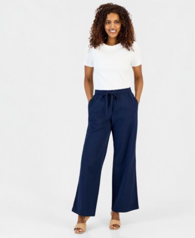 Женские широкие брюки Style & Co Petite Twill-Tape Wide-Leg Pull-On