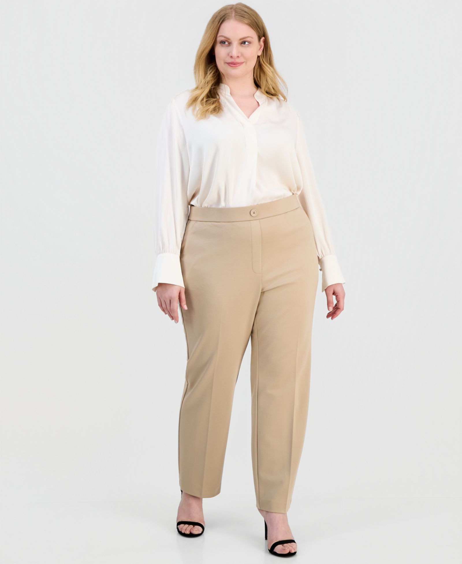 Anne Klein Essentials Plus Size High-Rise Straight-Leg Pull-On Pants