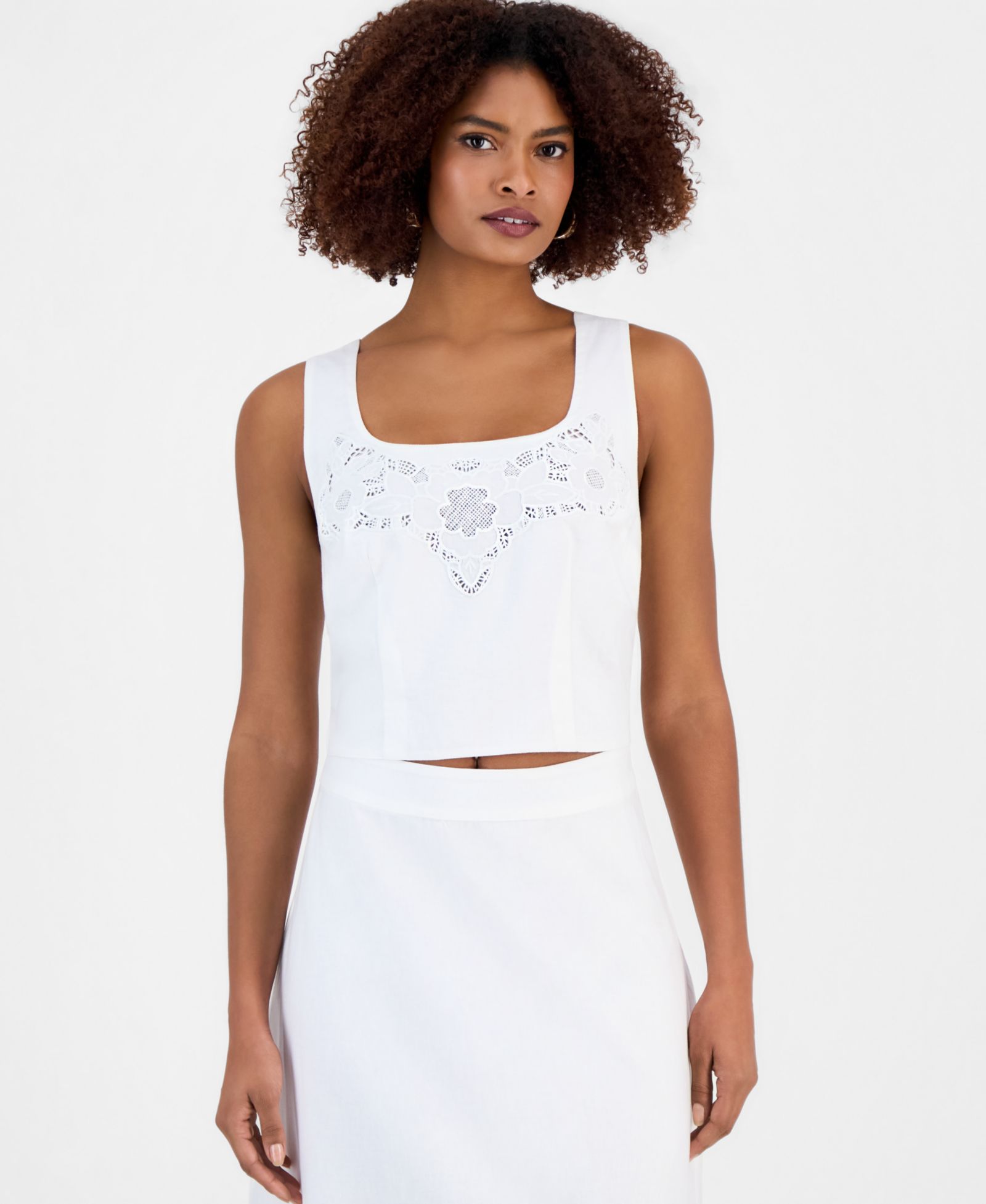 Женский топ I.N.C. International Concepts Cropped Floral Lace Cotton
