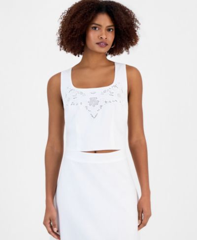 Женский топ I.N.C. International Concepts Cropped Floral Lace Cotton