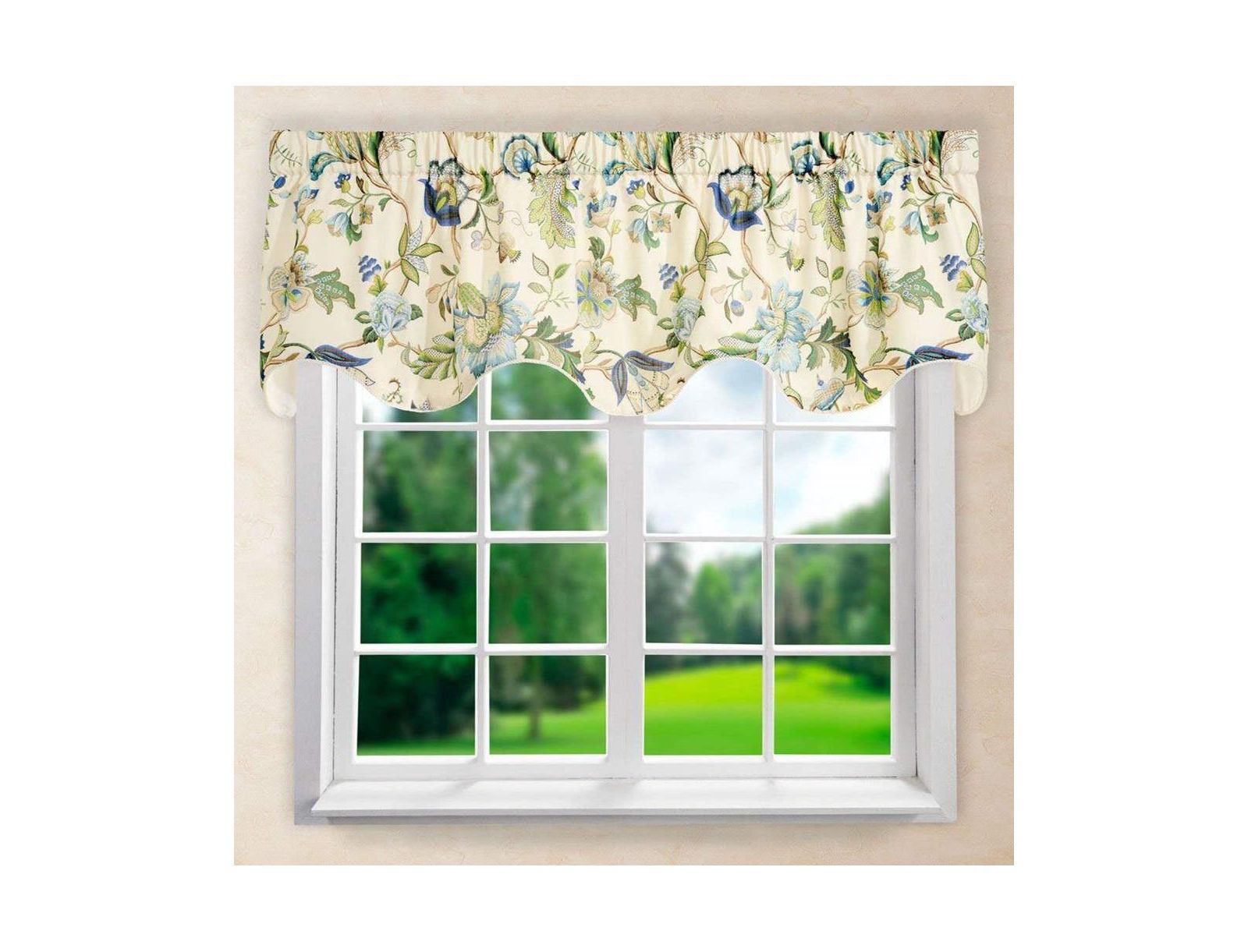 Занавеска Ellis Curtain Brissac High Quality Room Darkening Natural Color Lined Scallop Window Valance - 70 x 17 Blue