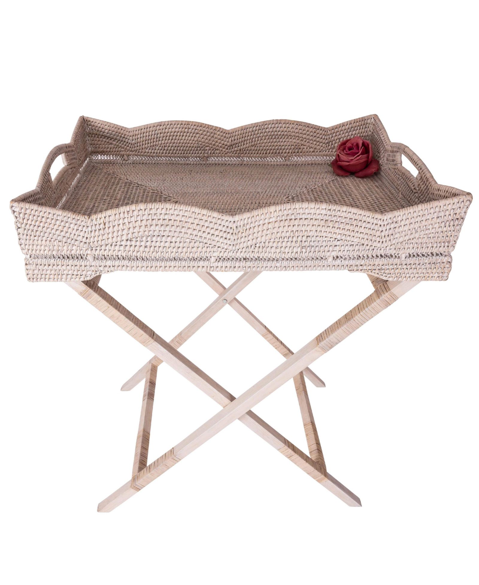 Поднос для сервировки Artifacts Rattan Scallop Design с деревянными ножками