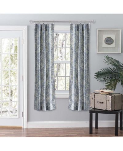 Ellis Curtain Lexington Leaf Pattern on Colored Ground Curtain Pair with Ties Blue