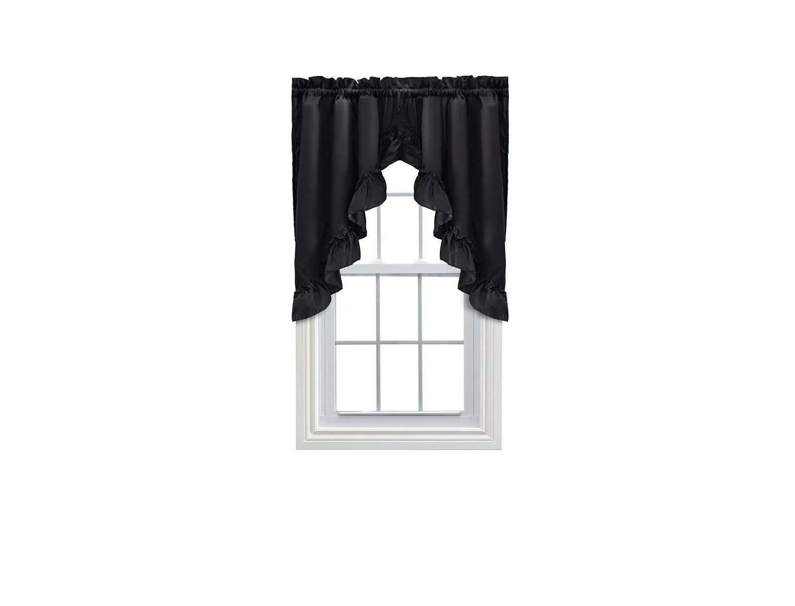 Ellis Stacey Solid Color Window 1.5" Rod Pocket High Quality Fabric Ruffled Swag 60"x38" Black