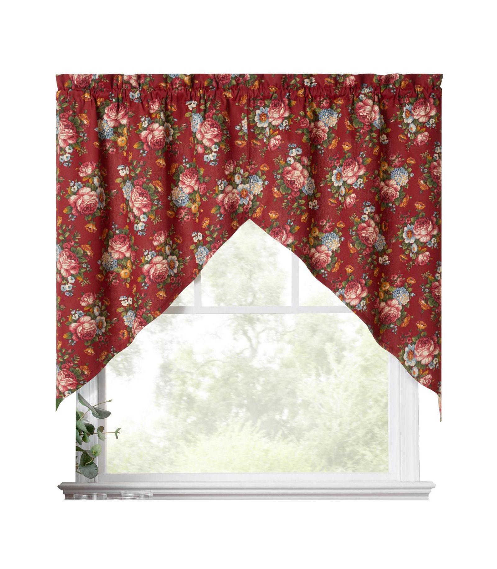 Ellis Curtain Ellis Bella Rose Stylish Medium Scale Printed Floral Pattern 1.5" Rod Pocket Tailored Swag