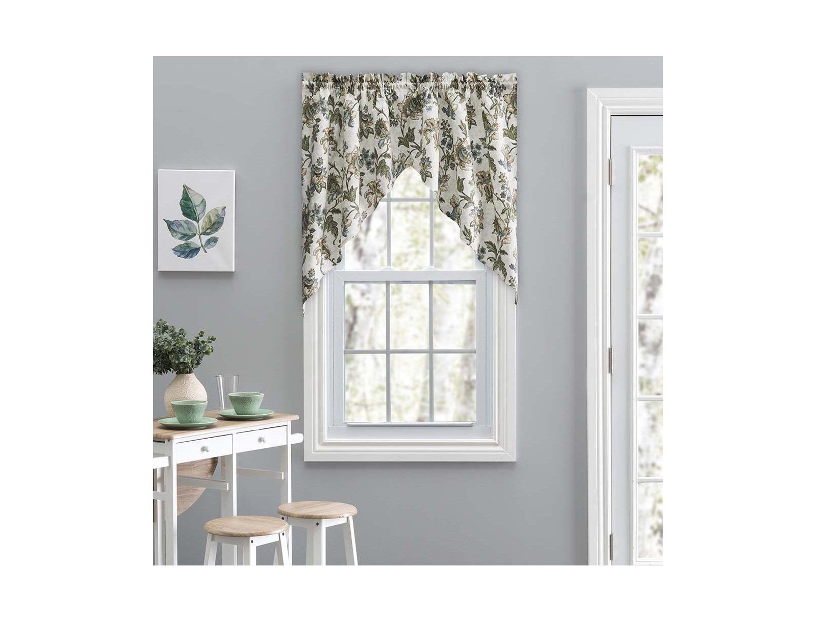 Ellis Curtain Madison Floral Design Printed Ground 1.5" Rod Pocket Tailored Swag 56" x 36"