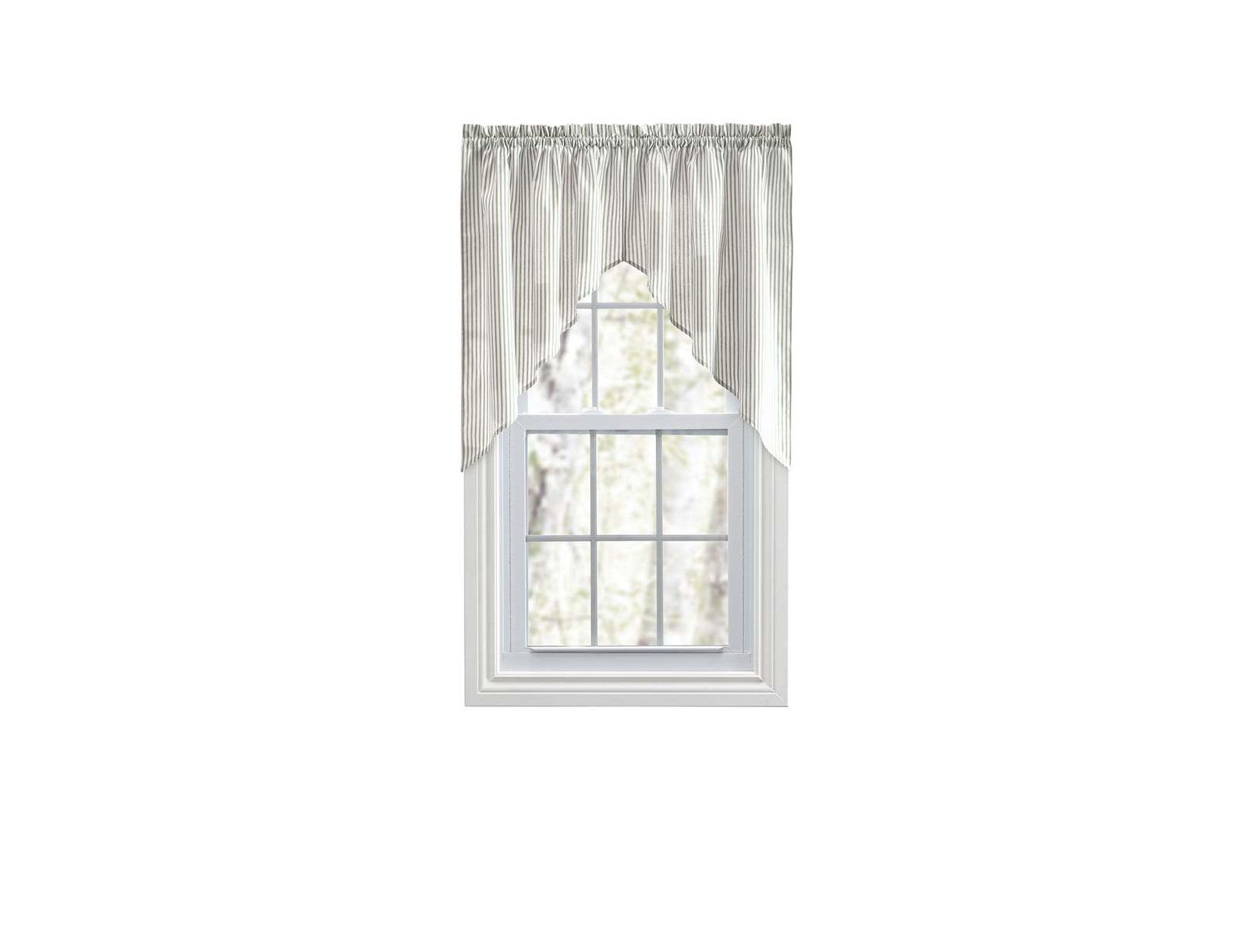 Ellis Curtain Plaza Classic Ticking Stripe Printed on 1.5" Rod Pocket Natural Ground Tailored Swag 56" x 36"