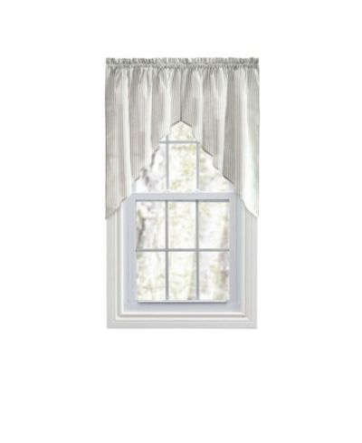 Ellis Curtain Plaza Classic Ticking Stripe Printed on 1.5" Rod Pocket Natural Ground Tailored Swag 56" x 36"