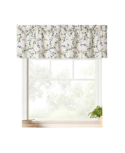 Ellis Curtain Vintage 3" Rod Pocket Printed Vine Scalloped Lined Window Valance 58"x15" Azure