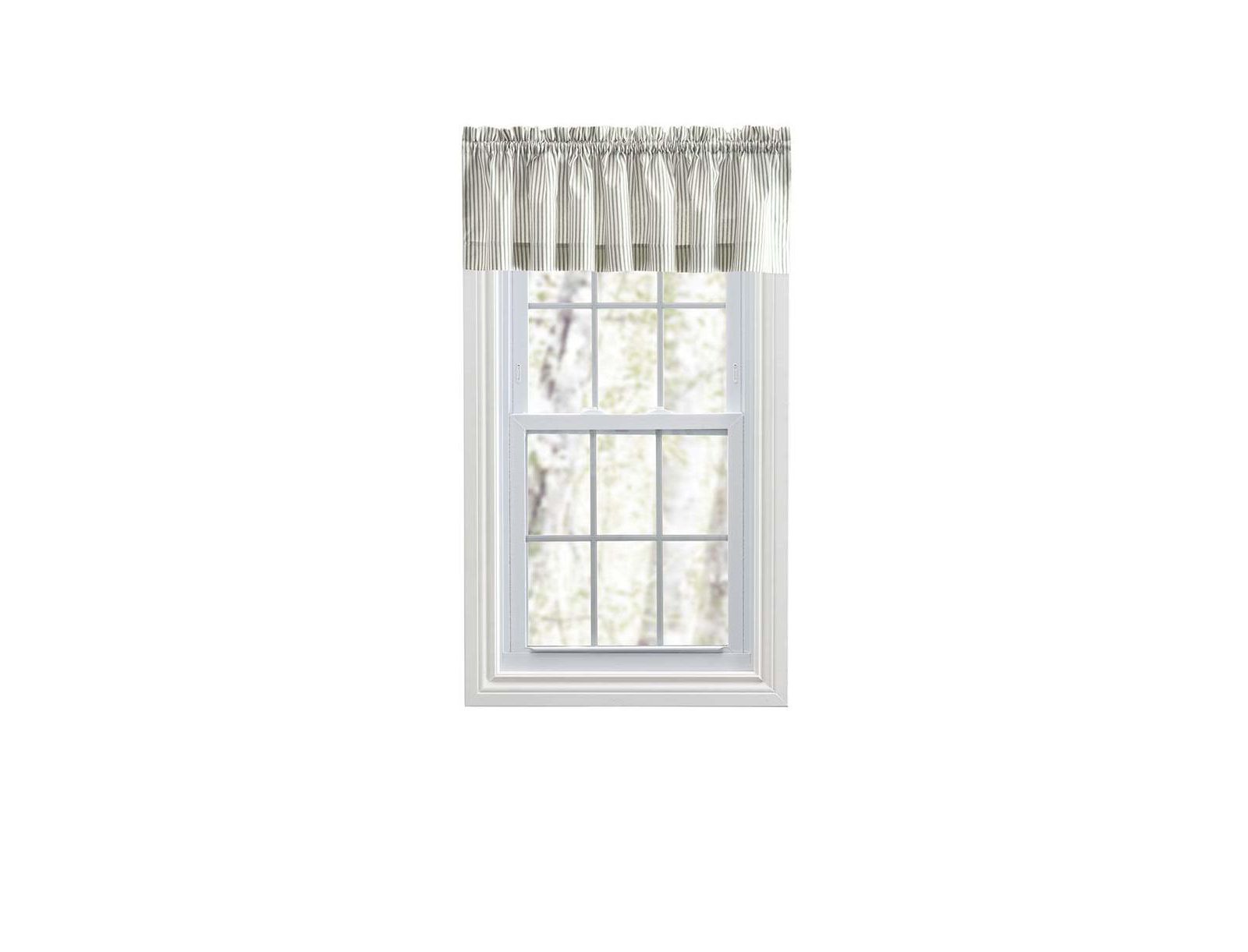 Ellis Curtain Plaza Classic Ticking Stripe Printed on 1.5" Rod Pocket Natural Ground Tailored Valance 58" x 15" Sage