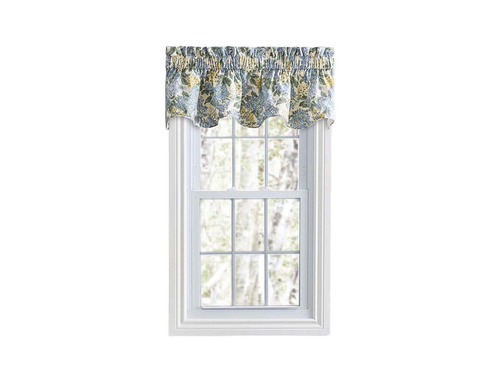 Ellis Curtain Hydrangea Classic Pattern Printed 3" Rod Pocket Window Scallop Valance Lined