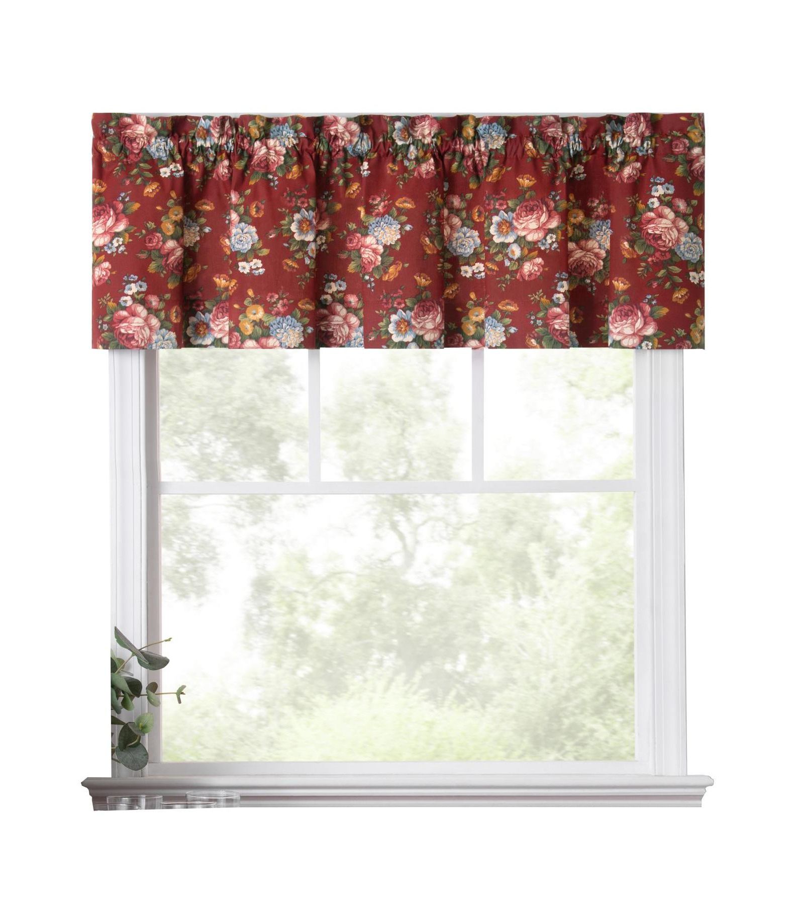 Ellis Curtain Bella Rose Stylish Medium Scale Printed Floral Pattern 1.5" Rod Pocket Tailored Valance
