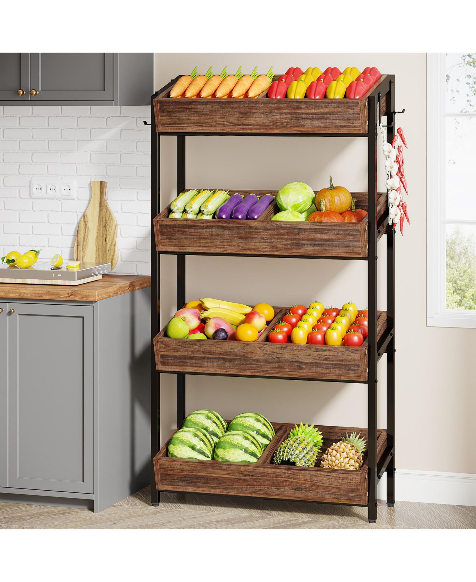 Tribesigns Backer Rack 4 Tiers, Kitchen Backers Rack with Hooks, 29.13"W